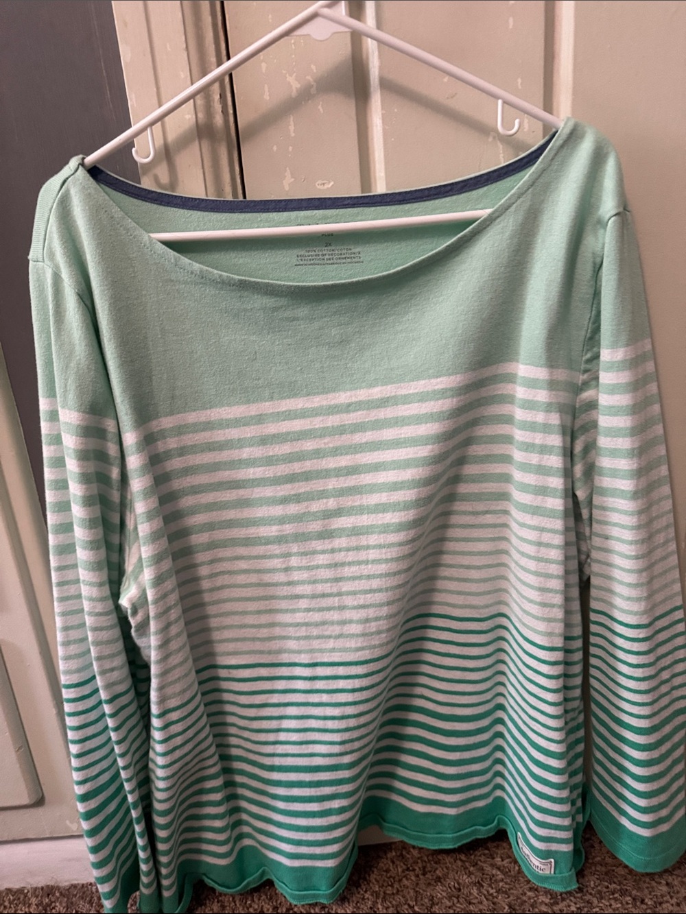 Talbots Mint Green and Navy Striped Top